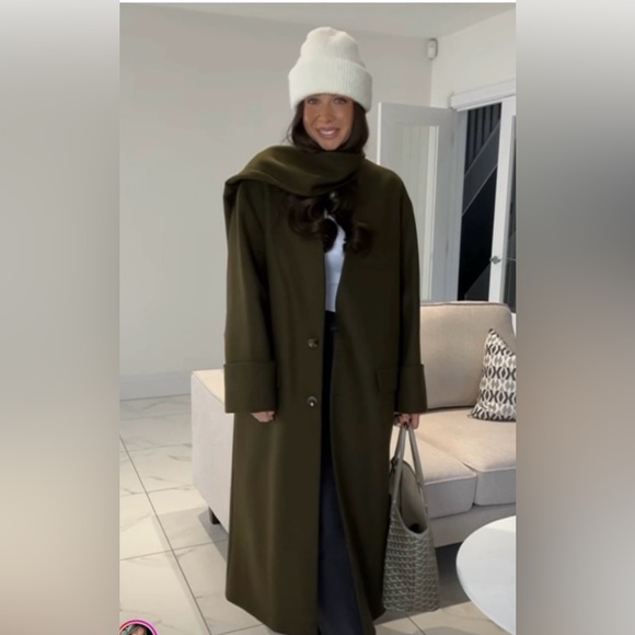 ZARA KHAKI MANTECO WOOL SCARF COATZW COLLECTION - Picture 8 of 14